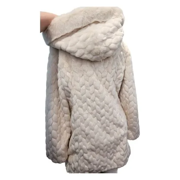 Gallery Cream Faux Fur Hoided Jacket Womens Medium - Picture 4 of 10